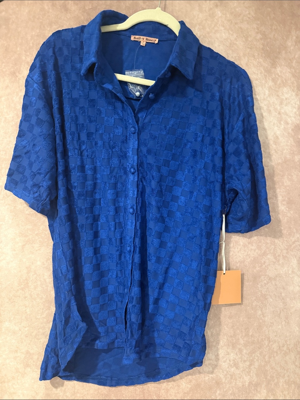 Bailey RoseShort-Sleeve Button-Down Shirt in Royal Blue
